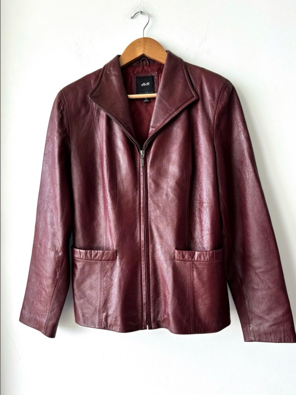 Women’s JLC New York Women Genuine Leather Jacket Zip Red Burgundy Biker Size M